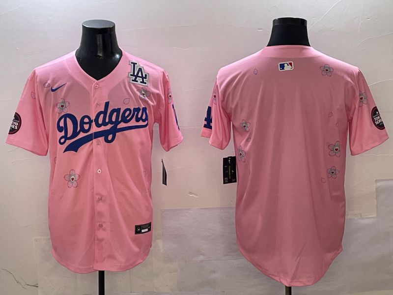Men Los Angeles Dodgers Blank Pink Sakura Edition 2025 Nike MLB Jersey style 5